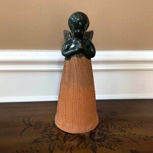 Mexican pottery - green glaze terracotta chia pet angel